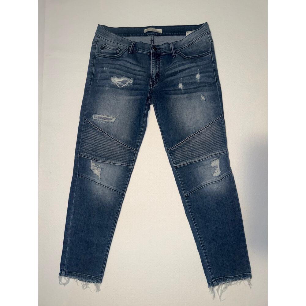 Kancan women’s distressed moto ankle raw hem blue jeans - Picture 13 of 15